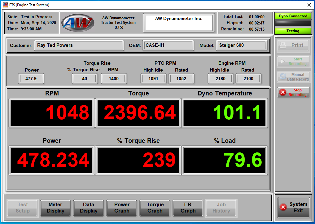 Captura de tela do Software ETS Engine Test System