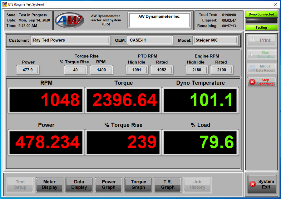 Captura de tela do Software ETS Engine Test System