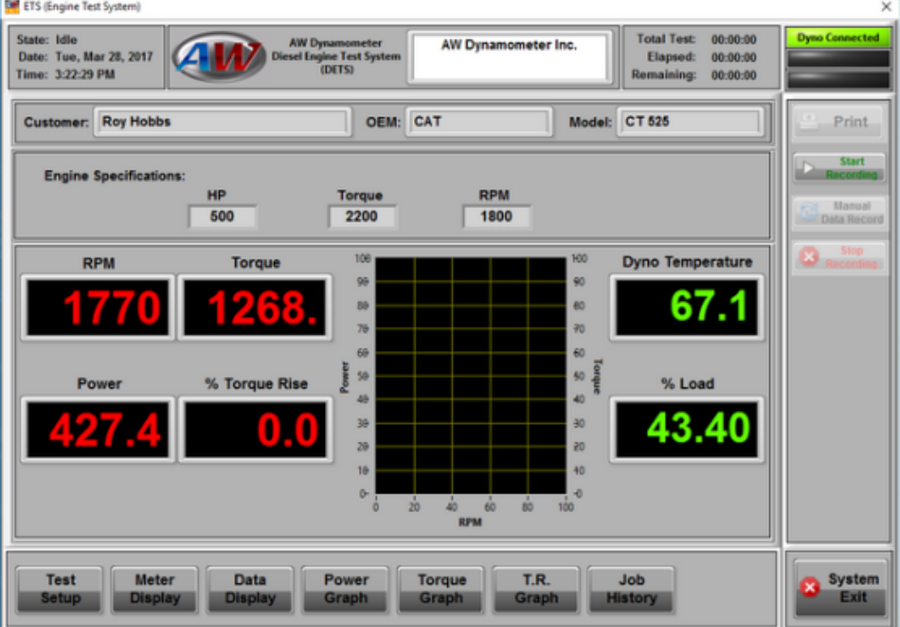 Interfaz del software DETS-XT para control y generación de informes de pruebas con dinamómetros AW