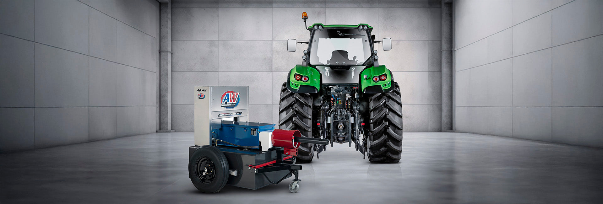 Dinam�metro AW conectado a la TDF de un tractor para pruebas de potencia en instalaci�n de pruebas
